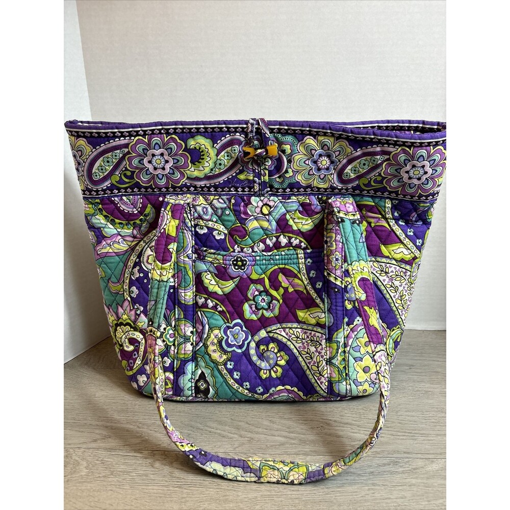 VERA BRADLEY TOGGLE TOTE Purple Blue Green. Six Pockets Inside READ